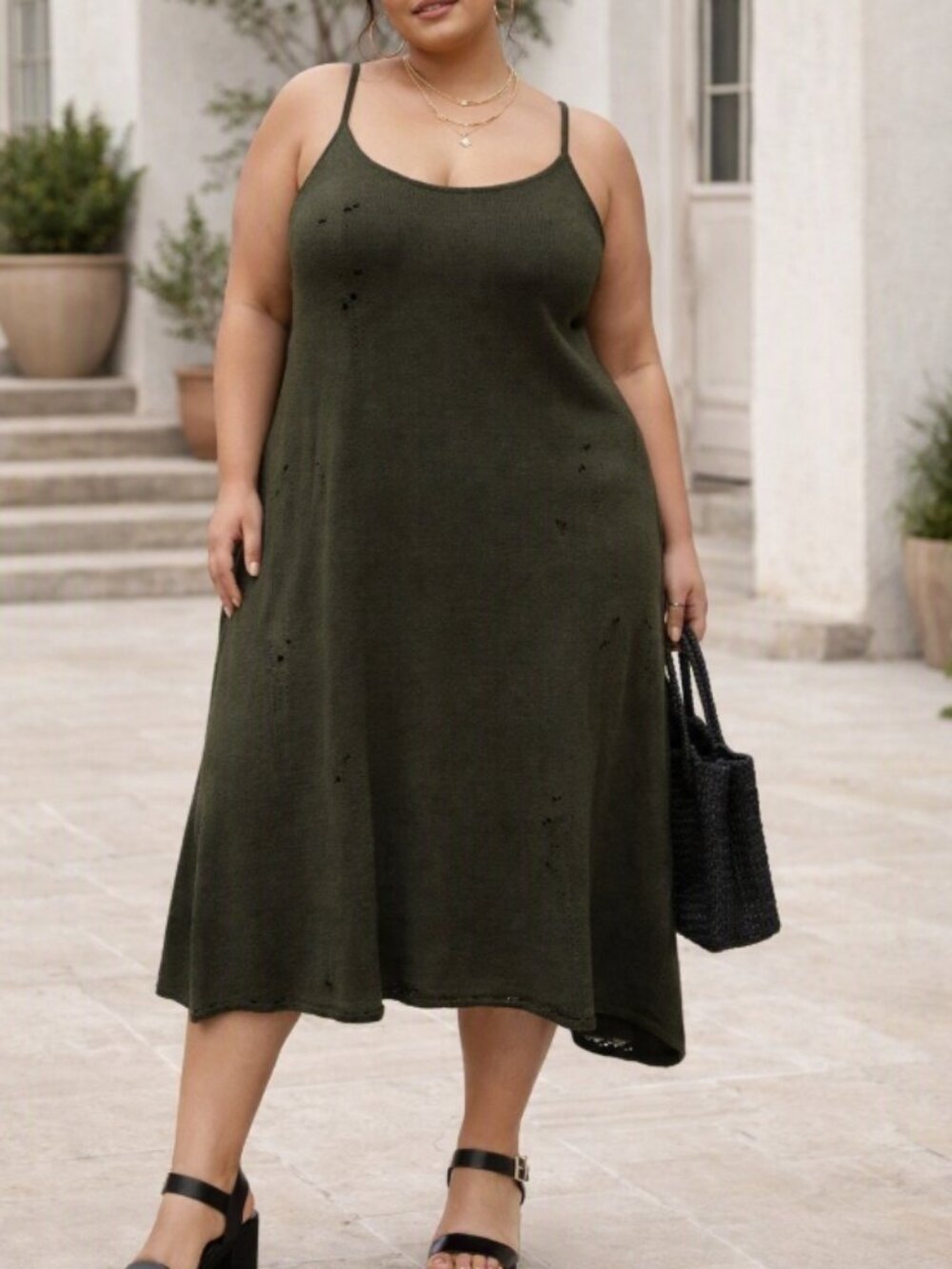 Shein Distressed Knit Dress Plus 3XL Sleeveless Casual Grunge Soft Punk Green